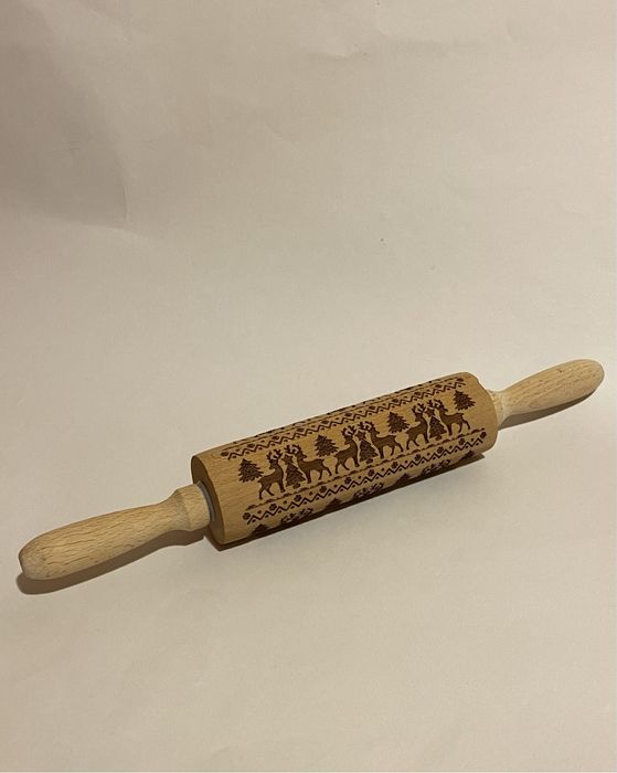 Wałek grawerowany do ciasta świąteczny drewniany