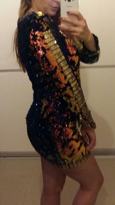 Sukienka styl Beyonce duży dekolt, cekiny rozmar M