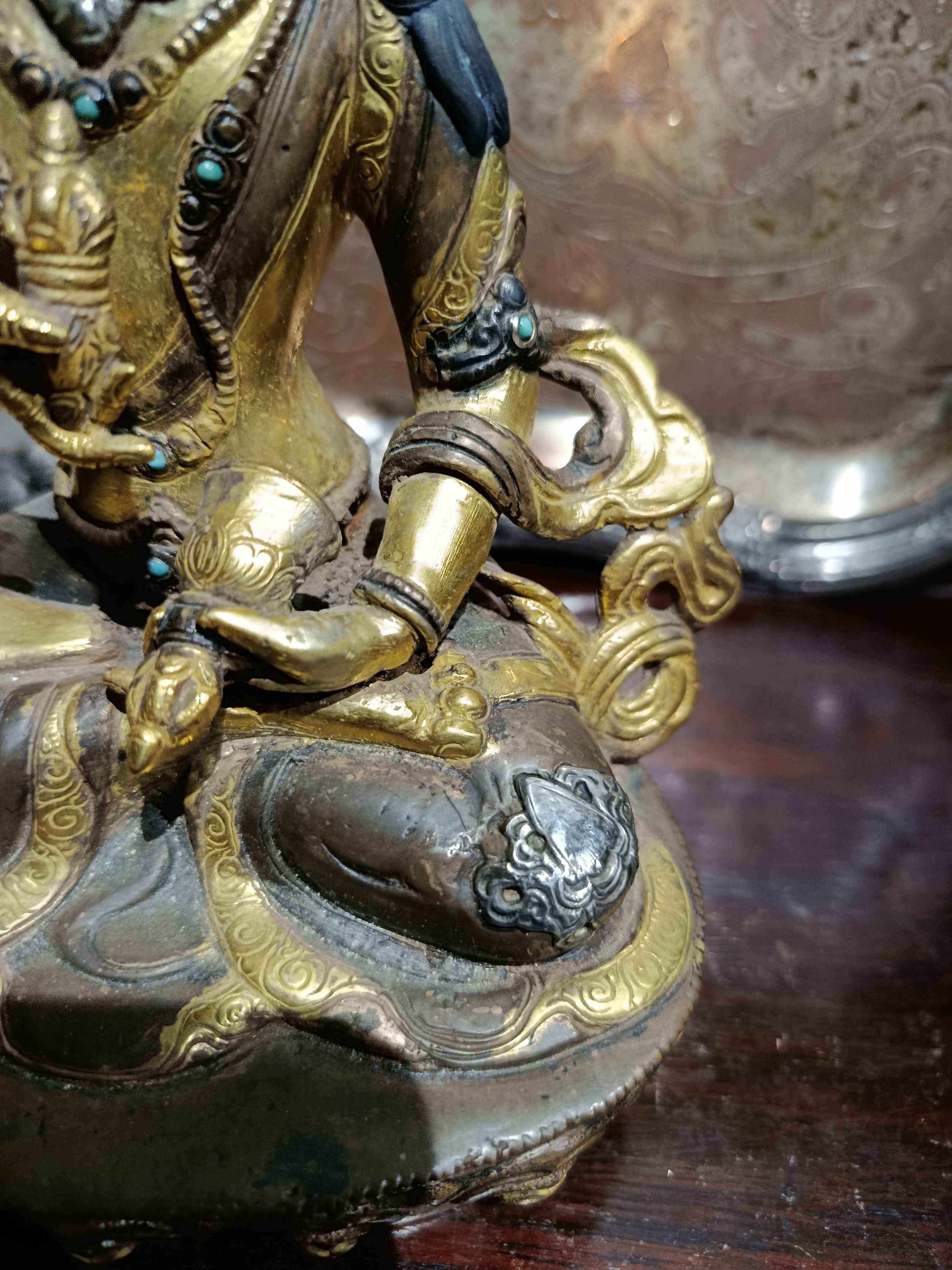 Buda Mongólia Séc XIX Ouro Prata Turquesas séc XIX 20 cm