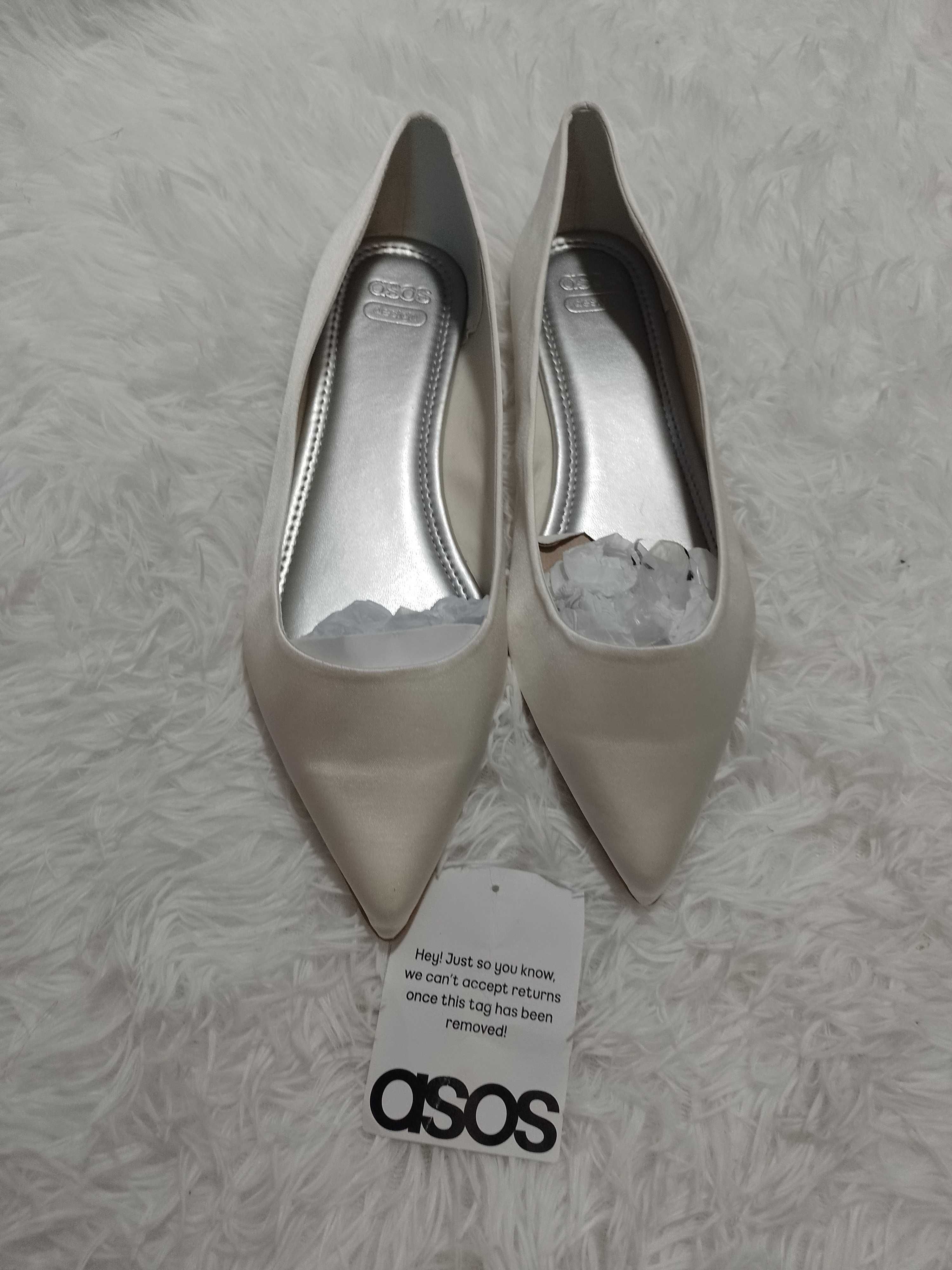 (40) ASOS Design/ Białe baleriny balerinki ślubne z Londynu, NOWE