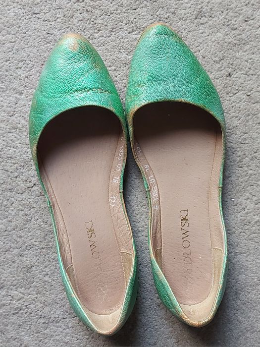 Skórzane zielone baleriny Szydłowski, rozm. 37 vintage