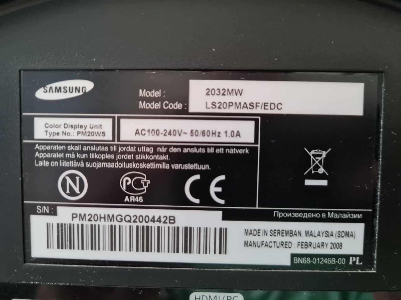 Внимание! Продаю монитор Samsung 2032MW LS20PMASF