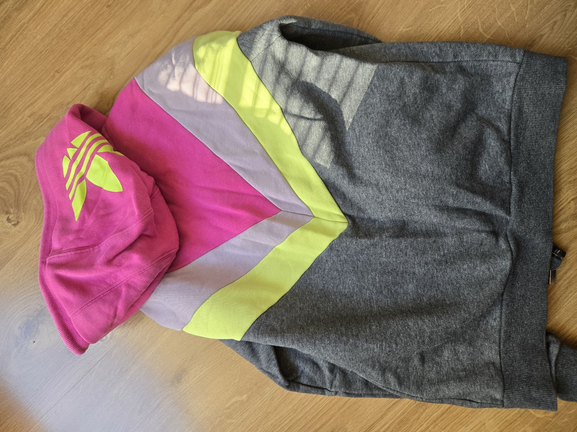 Bluza Adidas rozpinana na zamek szara różowa żółta bawełna rozm M