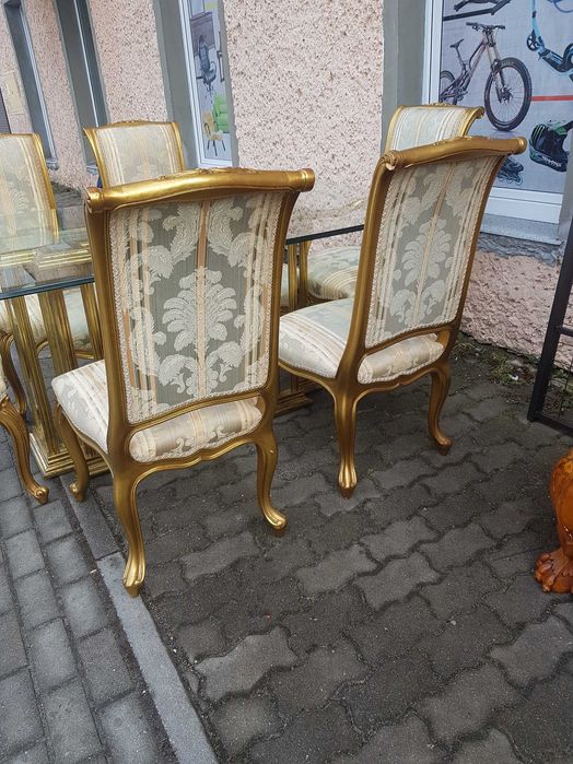 Stylowy barokowy zestaw stół z 6 krzesłami .