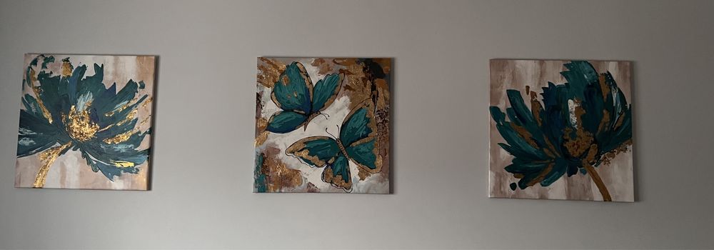 Obrazy ręcznie malowane Kwiaty i Motyle 3 szt