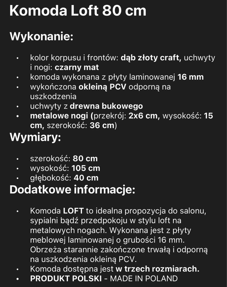 Komoda Abiks Meble LOFT80 80 x 40 x 105cm dąb craft złoty matowe