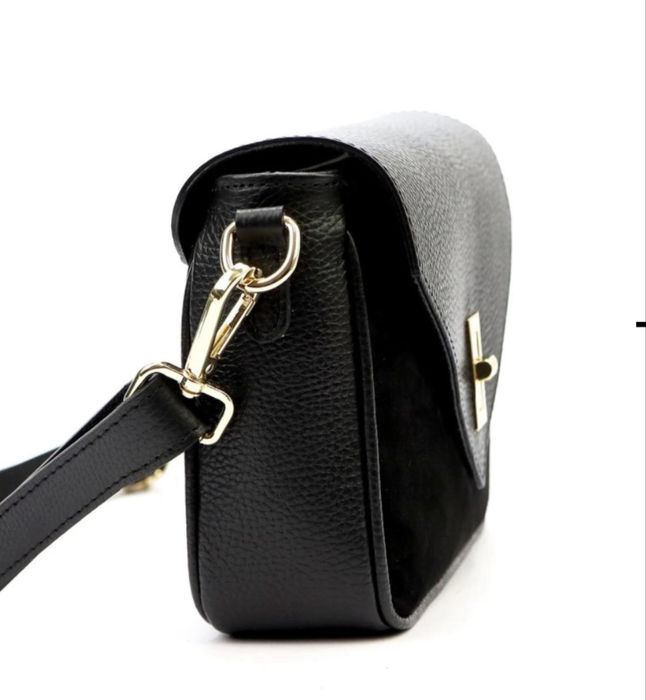 Сумка клатч шкіряна чорна Італійська жіноча сумка крос боді замш