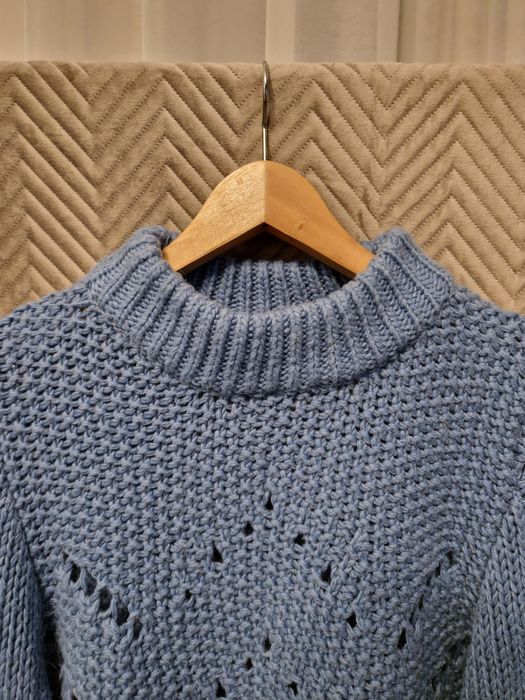 Sweter damski H&M L / 40 niebieski ażurowy splot 25% wełna, 10% alpaka