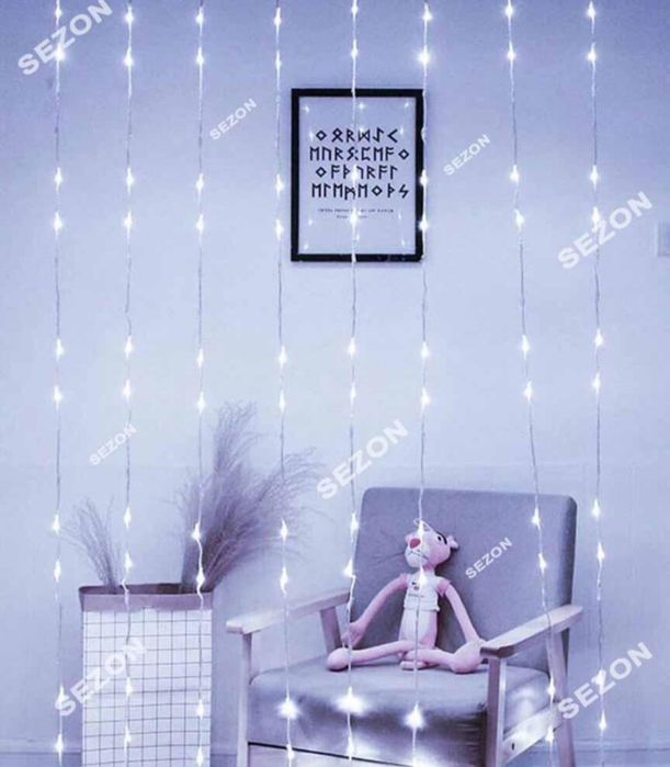 гірлянда 3*2 м, на прозорому дроті 240 LED біле світло