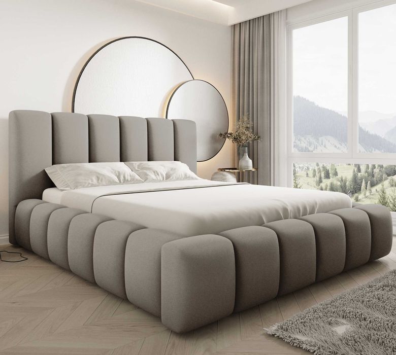 Łóżko Tapicerowane BOSTON Komfortowe Zagłowie TKANINA BOUCLE / WELUR