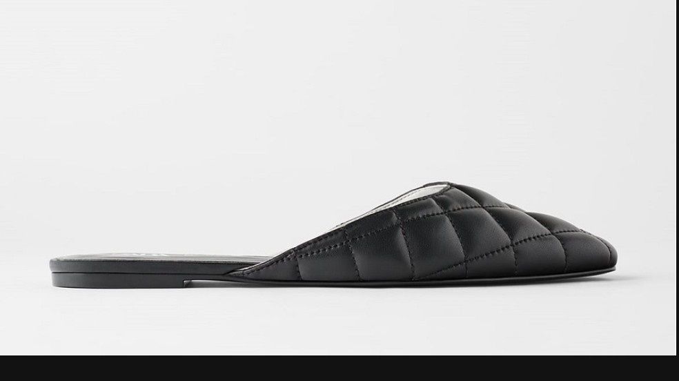 Zara czarne pikowane płaskie klapki Flat Mules 38