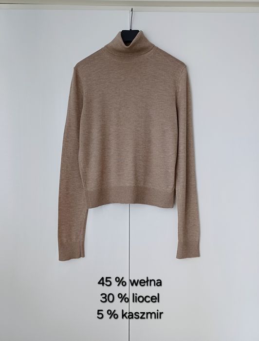 Massimo Dutti wełniany golf wełna liocel kaszmir beż sweter z golfem