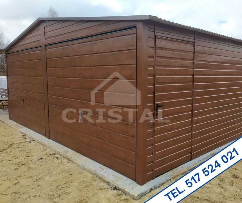 Garaż blaszany, garaż blaszak 6x5,8 ORZECH - 100% PROFIL ZAMKNIĘTY