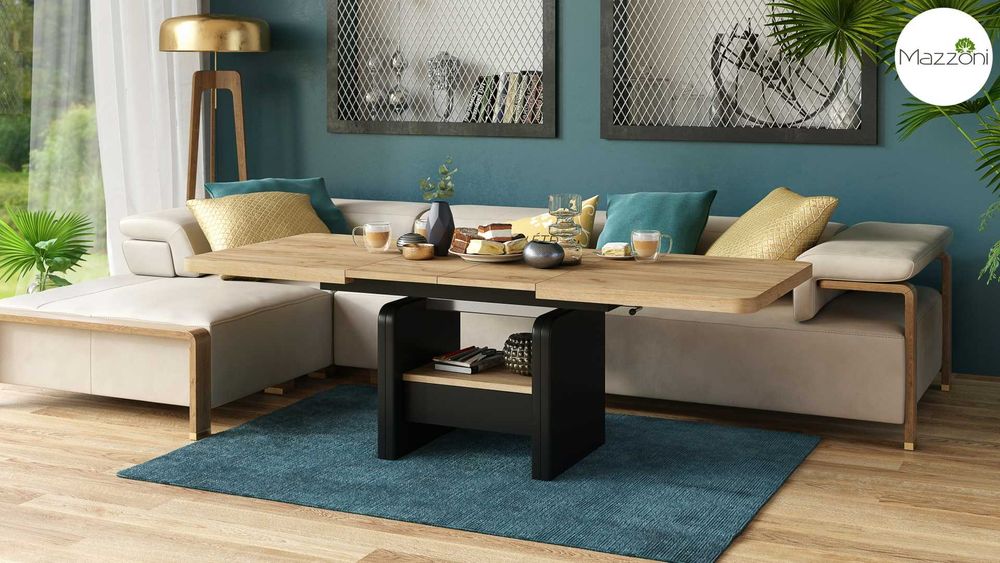 LEXUS Dąb Craft Złoty/Czarny- ŁAWA rozkładana podnoszona ŁAWOSTÓŁ STÓŁ