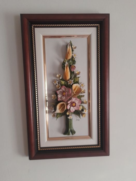 Conjunto de 3 quadros flores em porcelana