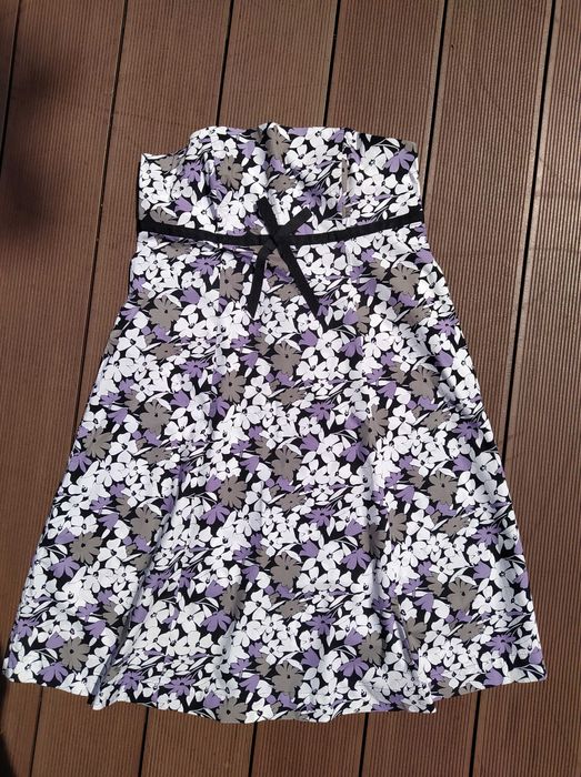 F&F Bawełniana Sukienka w drobne kwiatki na biuście usztywniana 42/XL