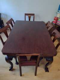 Drewniany ciężki stół rozkładany z 6 krzesłami