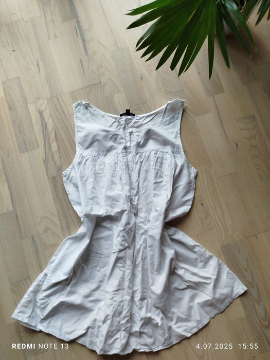 Biała bawełniana przewiewna cienka bluzka koszulka tunika lato letnia