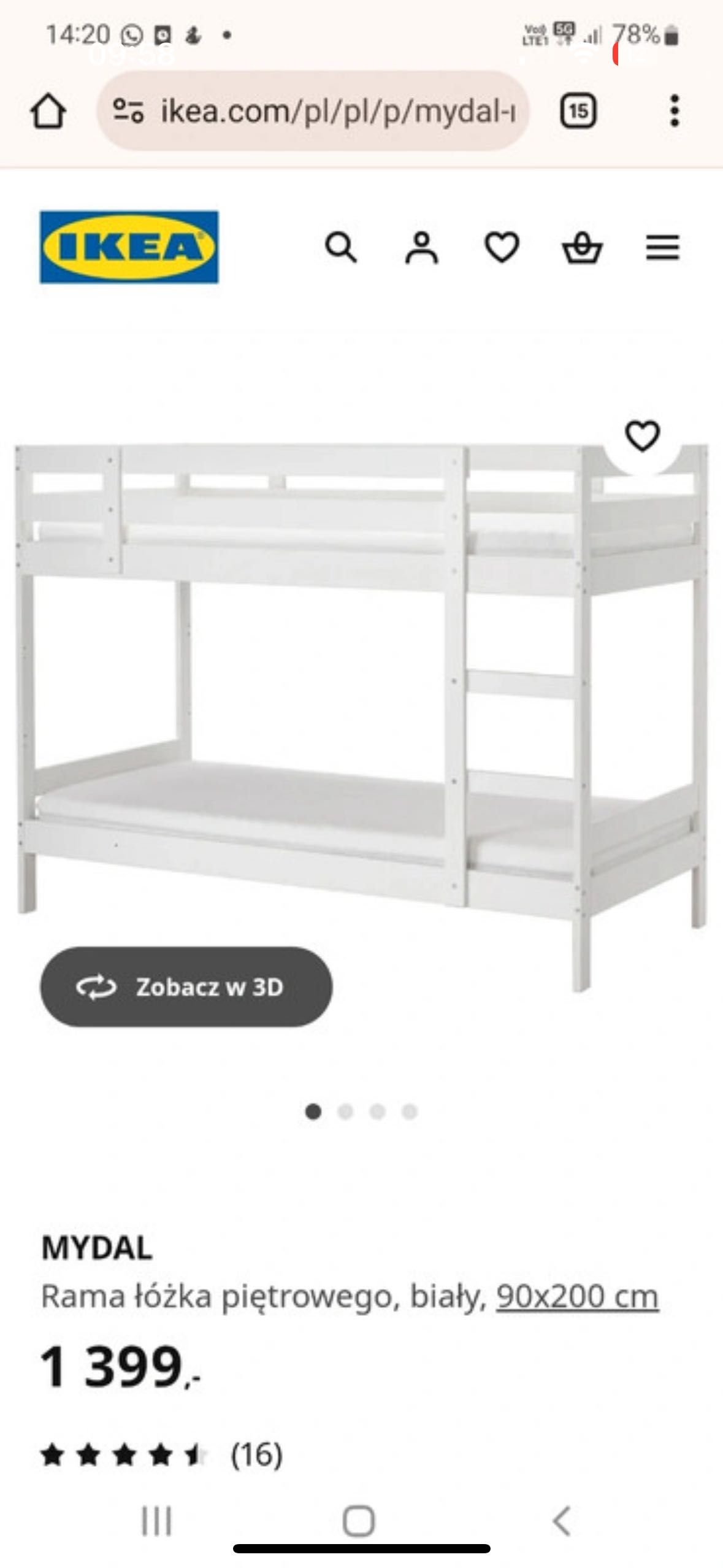 Łóżko piętrowe IKEA