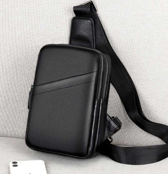Чоловіча шкіряна мужская кожаная новая бананка сумка барсетка на груди
