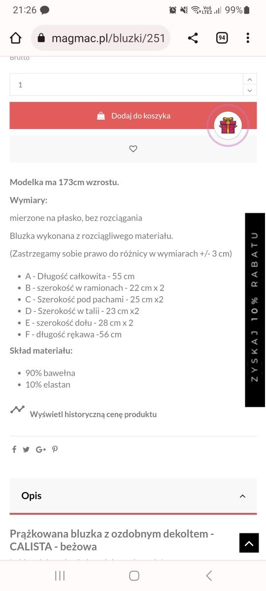 Sweterek bluzka w prążek Mag Mac głęboki dekolt XS 34