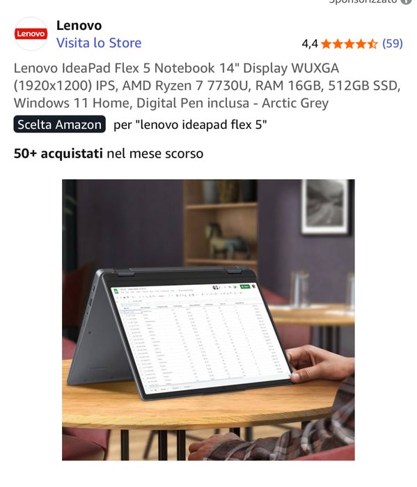 Lenovo IdeaPad Flex 5 Notebook 14 Display ram16gb 512ssd