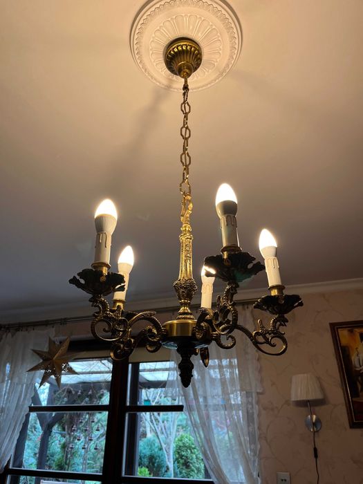 Antyk - antyczny żyrandol Pająk 5-cio ramienny, brąz, mosiądz