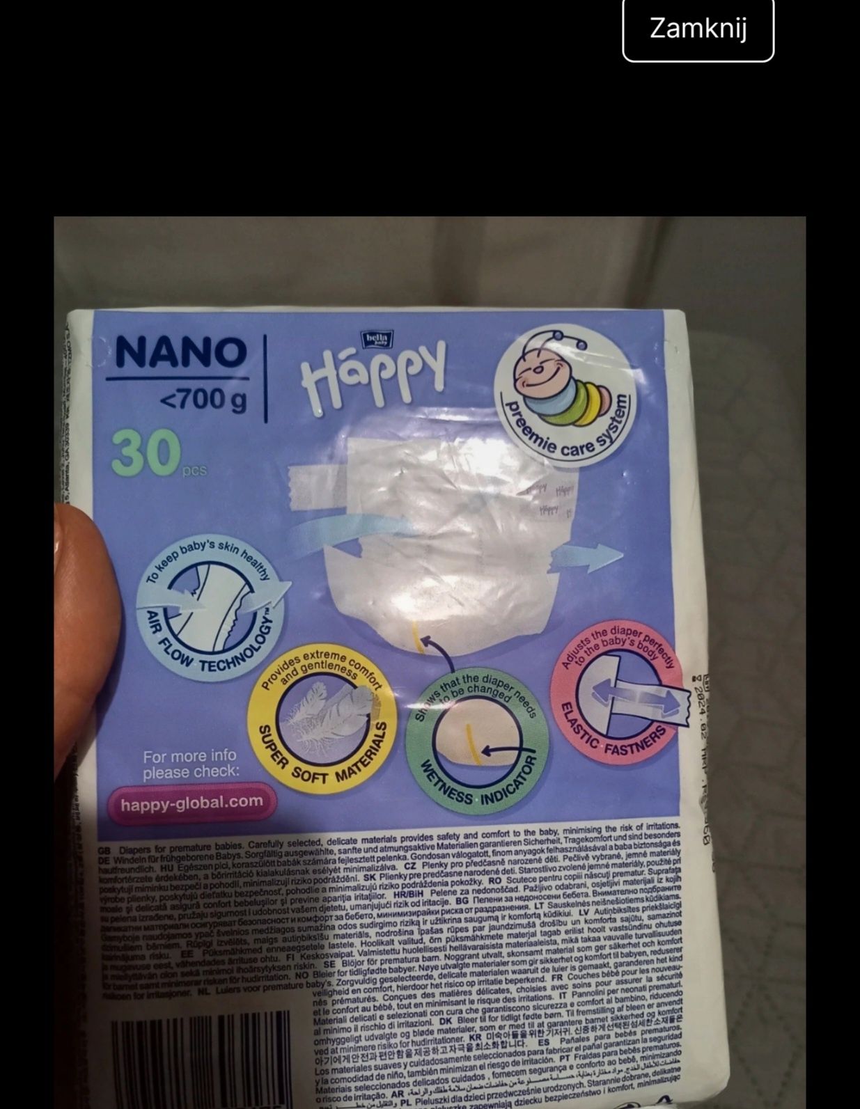 Pampersy Nano < 700 g