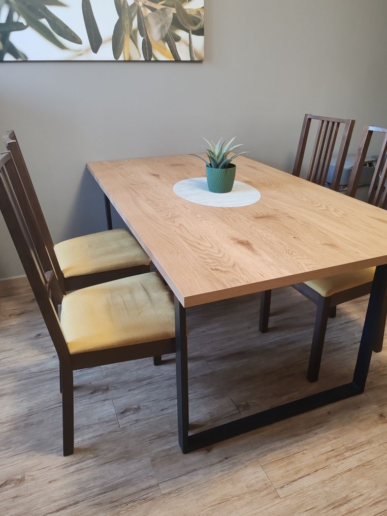 Zestaw 4 krzeseł Ikea Bjursta z żółtymi pokrowca mi.