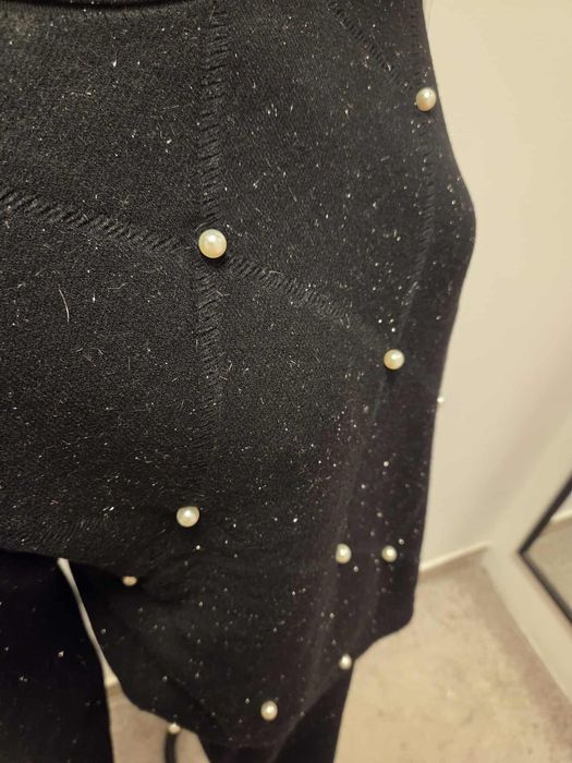 Damski Komplet Swetrowy Sukienka + Sweter Czarny   L XL