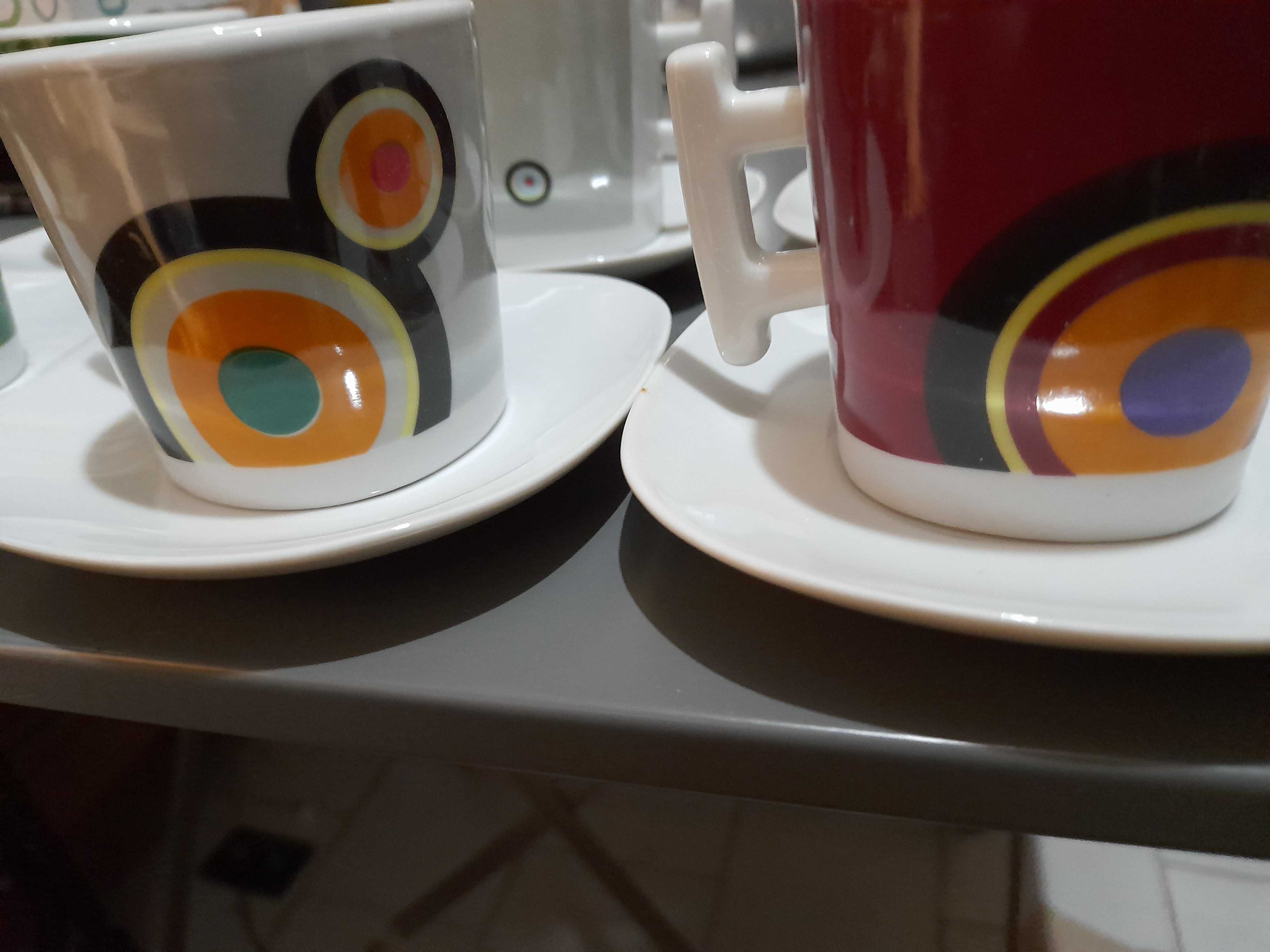 Serviço d café retro 6 chávenas pop arte em cerâmica em caixa original