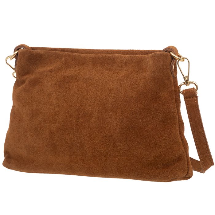 VERA PELLE torebka zamszowa listonoszka z paskiem V687 c.brązowa