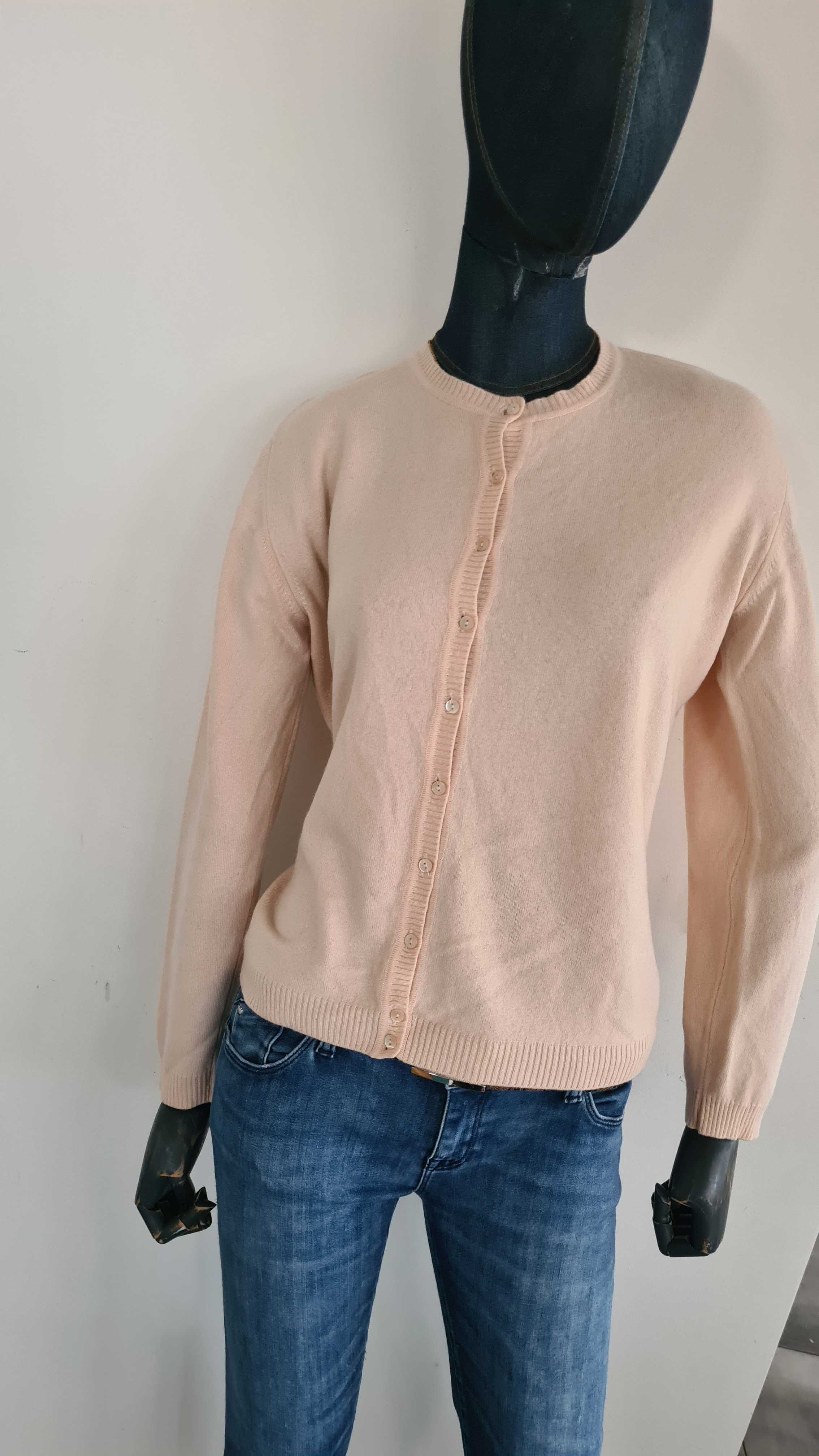 Kardigan Sweter Kaszmir i Wiskoza. Pudrowy różowy / morelowy. L / M