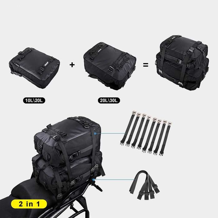 Bolsa Banco Traseiro Moto 10L/20L/30L - Impermeável Fixação por Fitas