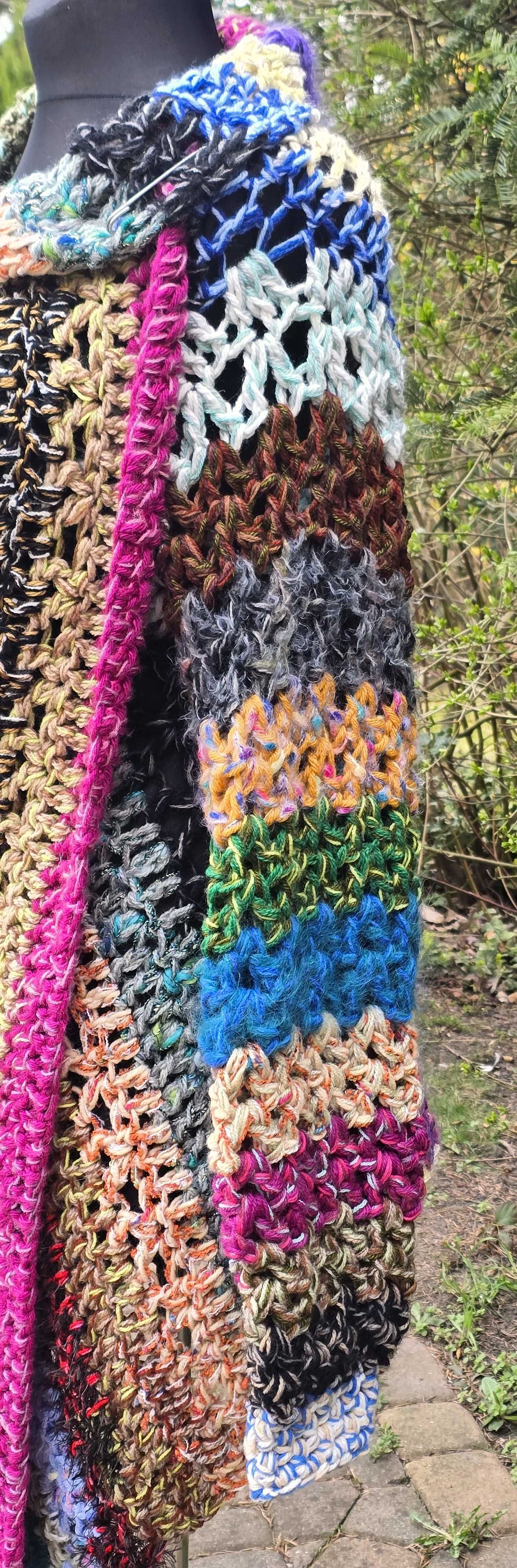 Kolorowy, radosny, ciepły, crazy boho kardigan szydełko handmade