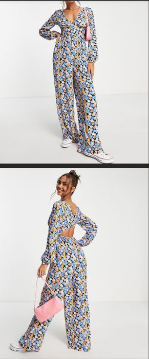 Boski kombinezon w kwiaty, szerokie nogawki - Asos 40/42