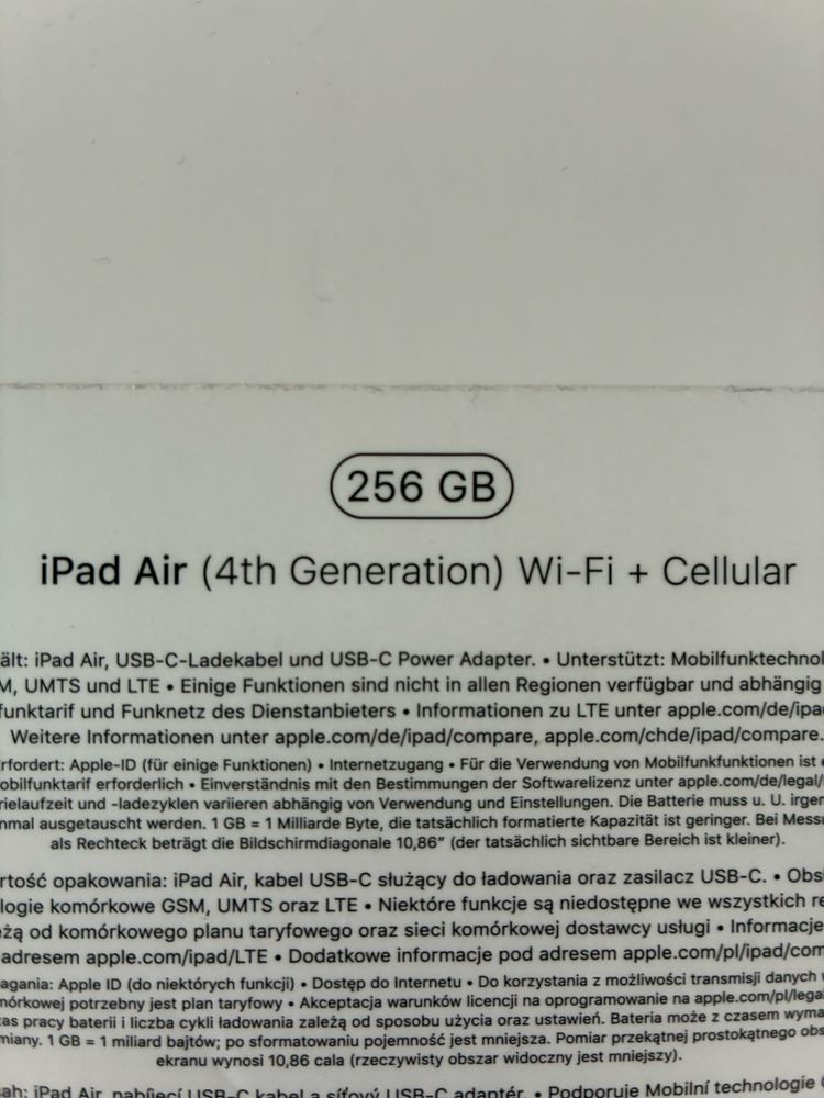 Ipad Air 4 z 2022 roku 256 Gb Wifi + Cellular