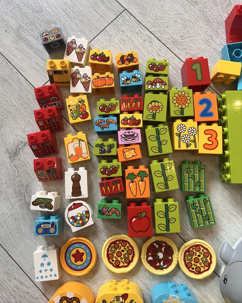 Lego duplo duży zestaw klocków pojazdy ludziki zwierzeta tory duzo el.