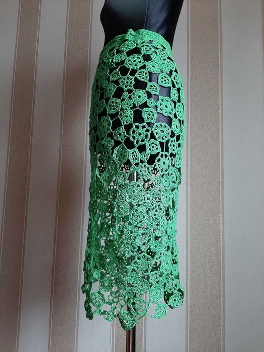 Юбка летняя, миди, ручная робота, в стиле Кроше.