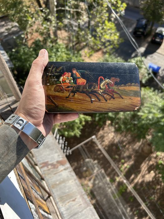 Шкатулка федоскино 1948 год автор Н, Барабошкин, картина летьняя тройк