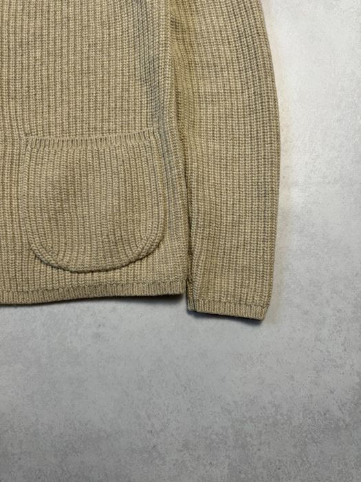 Шерстяной кардиган Reiss мужской вязаный бежевого цвета (оригинал)