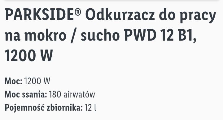 odkurzacz 1200 Parkside Nowy Paragon Gwarancjia