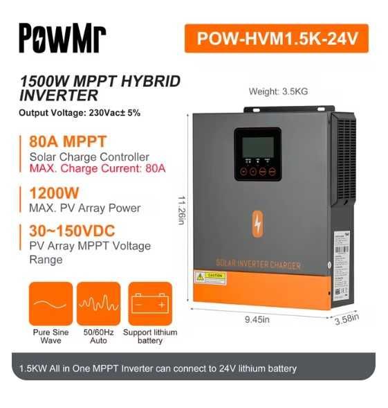 НАЛИЧИЕ Гибридный инвертор PowMR Fronus 12V-230V 1800W (пик 2200W)