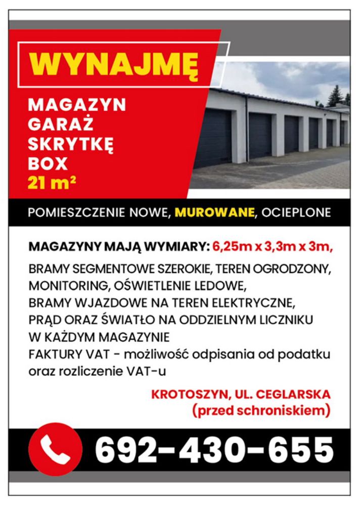 Magazyn Garaż Skrytka Składzik Warsztat 21m2 Ceglarska SOHO ROBIŃSKICH
