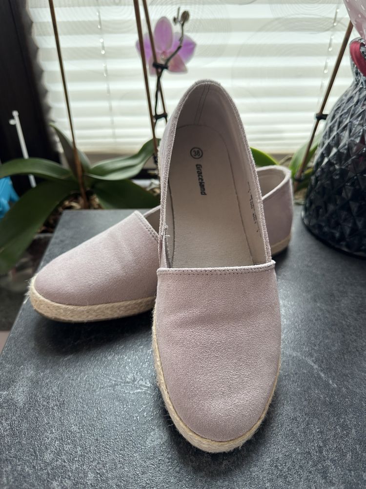 Nowe buty espadryle damskie wkładane wsuwane 38 fioletowe boho zamsz