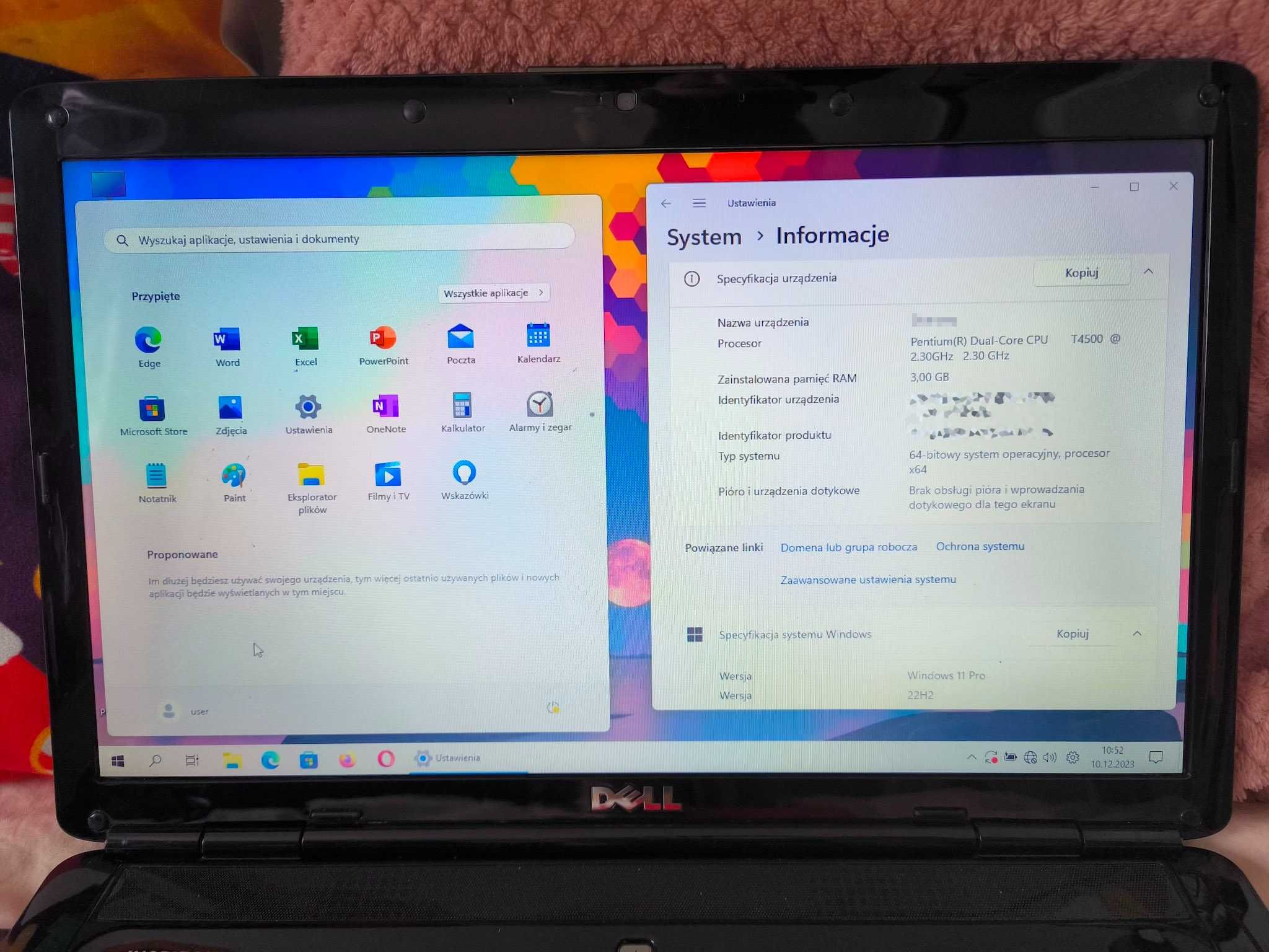 Laptop Dell Intel 2.3 Ghz Windows 11 z Officem i Torba komplet