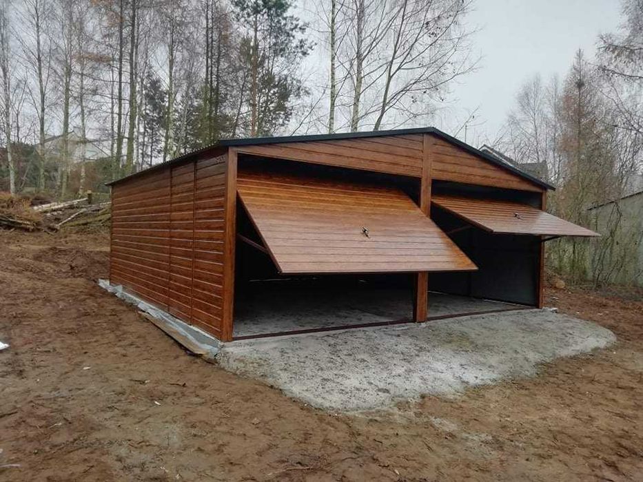 Garaż blaszany drewnopodobny, 6x6, 6x5, wzmocnione profilem