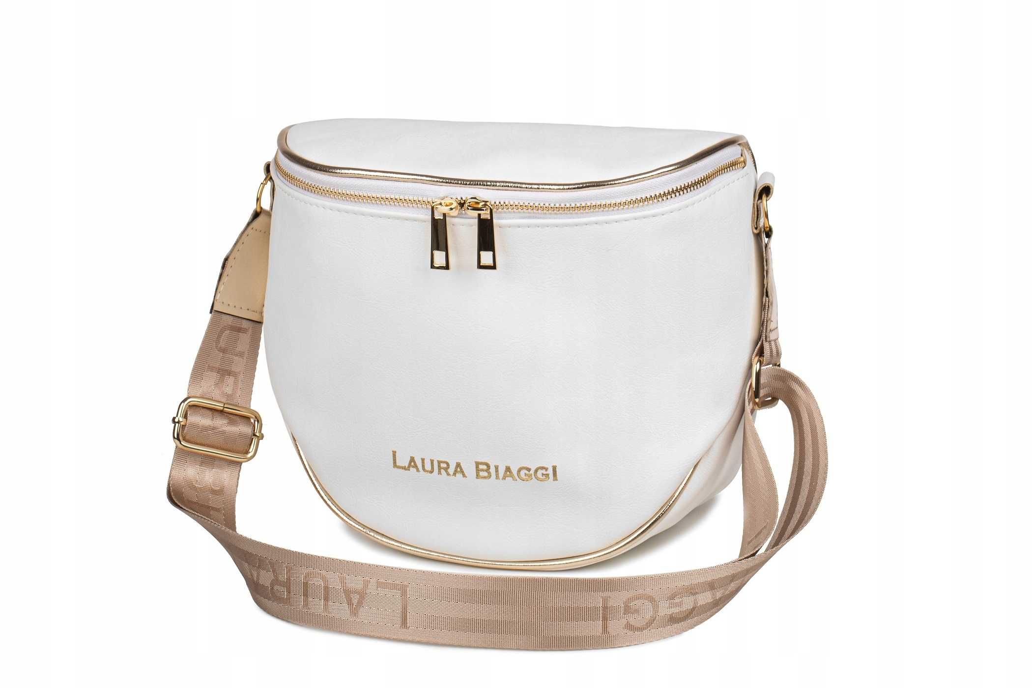 Laura Biaggi biała listonoszka matowa torebka na ramię skórzana !!