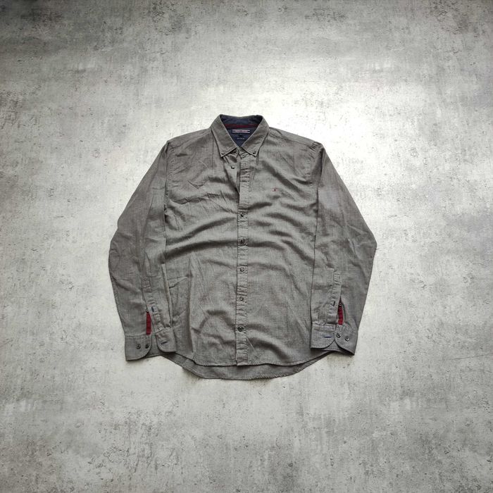 MĘSKA Elegancka PREMIUM Koszula Bawełna Szara Haft Tommy Hilfiger Logo