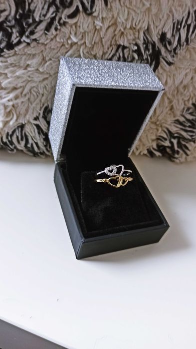 Pierścionki Srebrny & Złoty • Serduszka 925 • Opakowanie GRATIS •